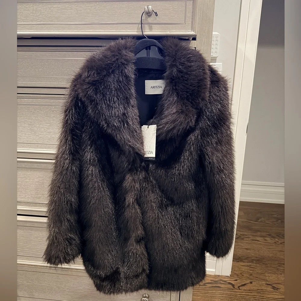 Aritzia Dark Brown Faux Fur Coat - Picture 3 of 6